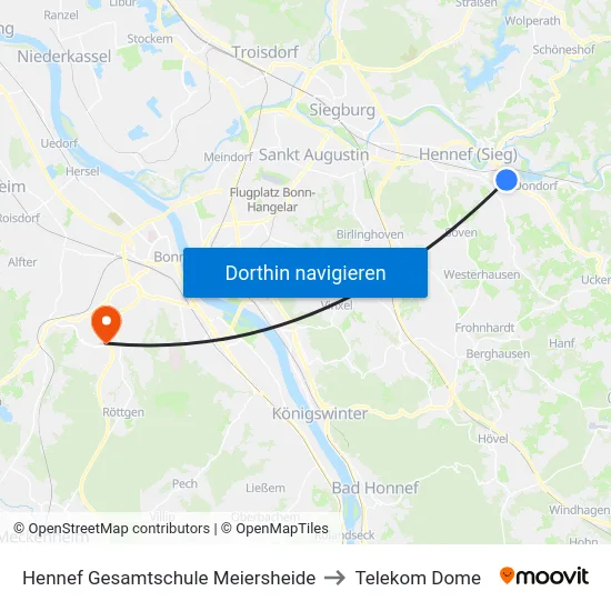 Hennef Gesamtschule Meiersheide to Telekom Dome map