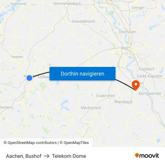 Aachen, Bushof to Telekom Dome map