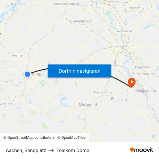 Aachen, Bendplatz to Telekom Dome map