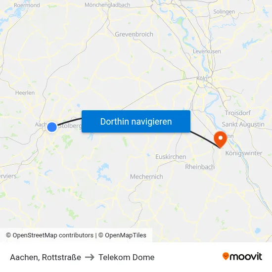 Aachen, Rottstraße to Telekom Dome map
