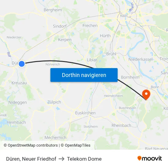 Düren, Neuer Friedhof to Telekom Dome map