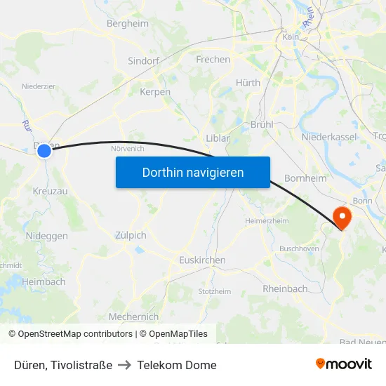 Düren, Tivolistraße to Telekom Dome map