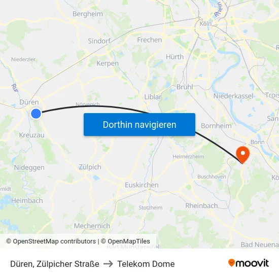 Düren, Zülpicher Straße to Telekom Dome map