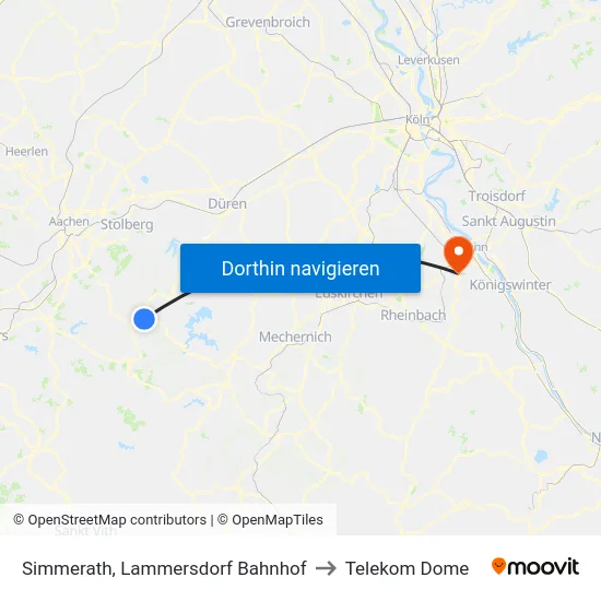 Simmerath, Lammersdorf Bahnhof to Telekom Dome map