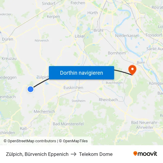 Zülpich, Bürvenich Eppenich to Telekom Dome map