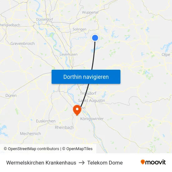 Wermelskirchen Krankenhaus to Telekom Dome map