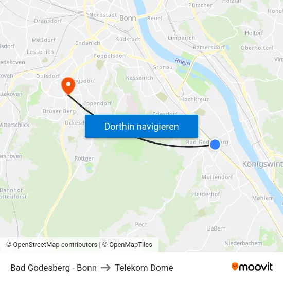 Bad Godesberg - Bonn to Telekom Dome map