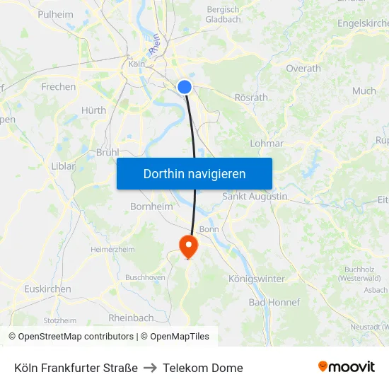 Köln Frankfurter Straße to Telekom Dome map