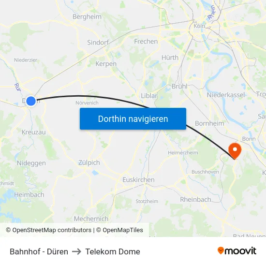 Bahnhof - Düren to Telekom Dome map