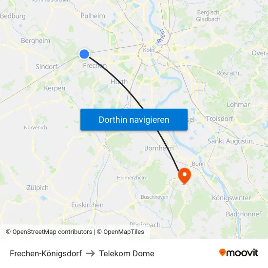 Frechen-Königsdorf to Telekom Dome map