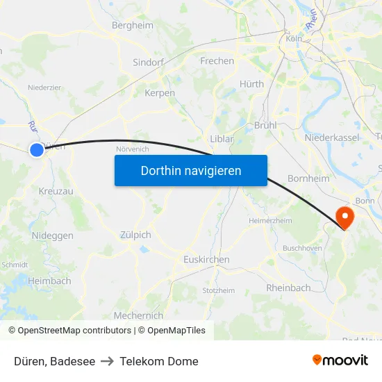 Düren, Badesee to Telekom Dome map