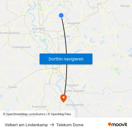 Velbert am Lindenkamp to Telekom Dome map