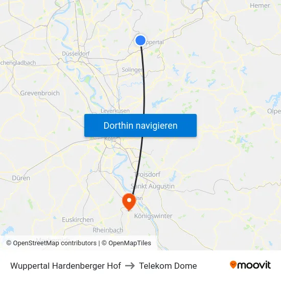 Wuppertal Hardenberger Hof to Telekom Dome map
