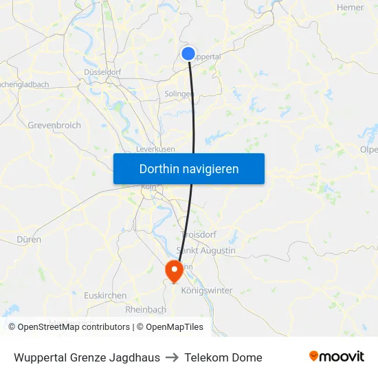 Wuppertal Grenze Jagdhaus to Telekom Dome map