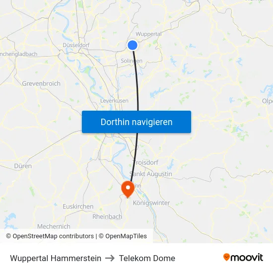 Wuppertal Hammerstein to Telekom Dome map