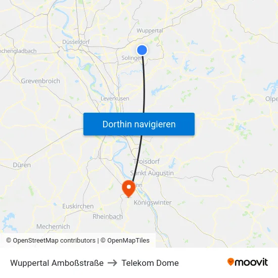 Wuppertal Amboßstraße to Telekom Dome map