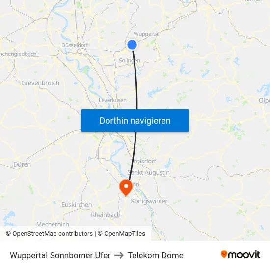 Wuppertal Sonnborner Ufer to Telekom Dome map