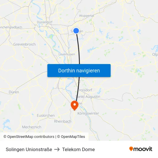 Solingen Unionstraße to Telekom Dome map