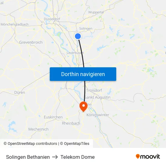 Solingen Bethanien to Telekom Dome map