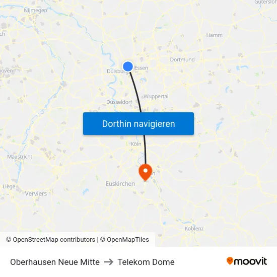 Oberhausen Neue Mitte to Telekom Dome map