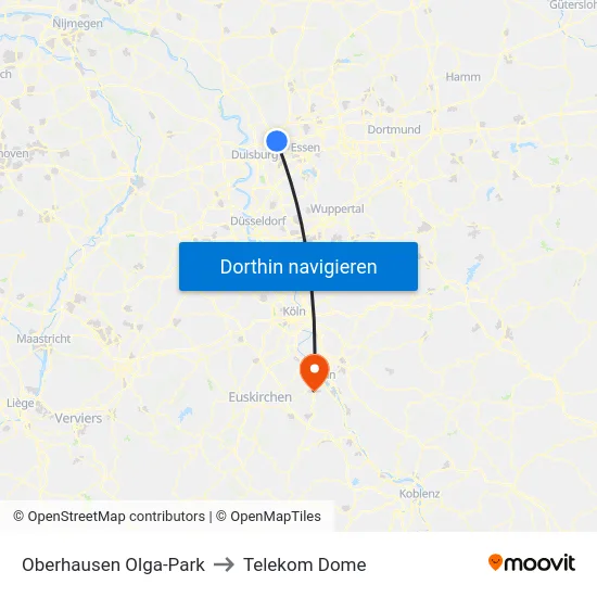 Oberhausen Olga-Park to Telekom Dome map