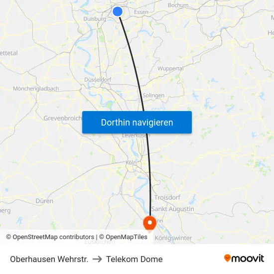 Oberhausen Wehrstr. to Telekom Dome map