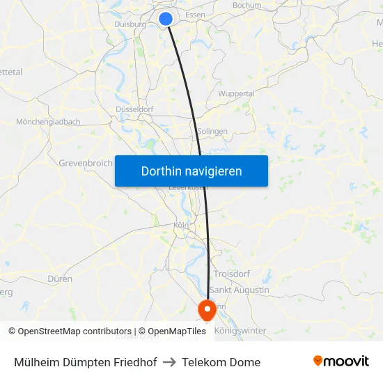 Mülheim Dümpten Friedhof to Telekom Dome map