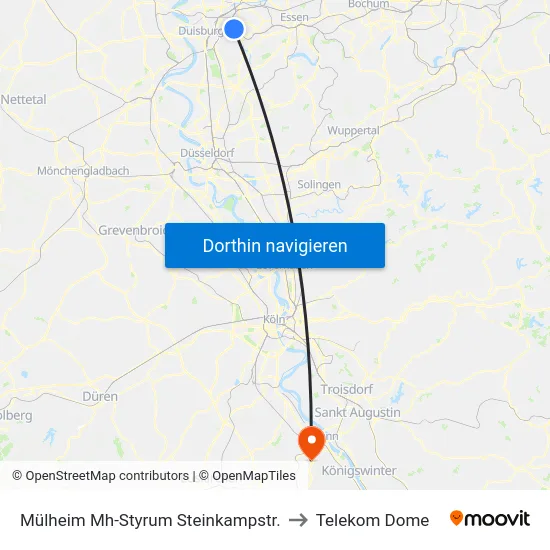 Mülheim Mh-Styrum Steinkampstr. to Telekom Dome map