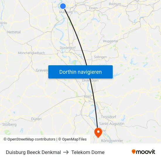 Duisburg Beeck Denkmal to Telekom Dome map