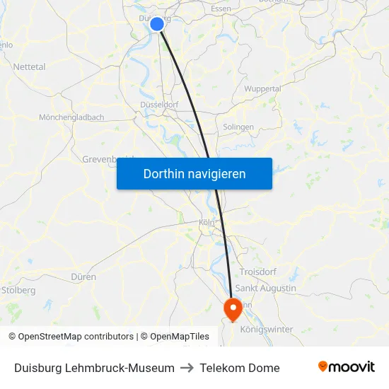 Duisburg Lehmbruck-Museum to Telekom Dome map