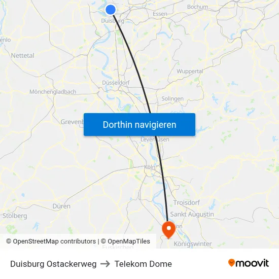 Duisburg Ostackerweg to Telekom Dome map
