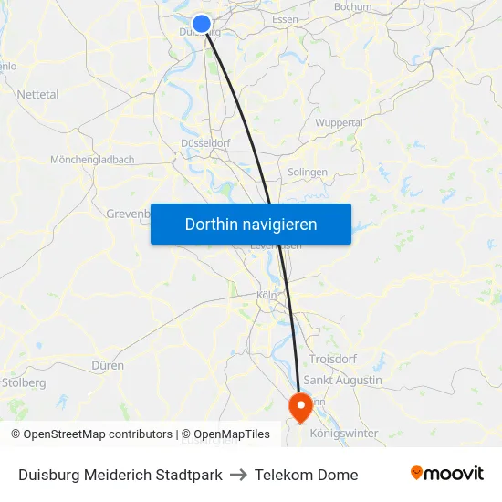 Duisburg Meiderich Stadtpark to Telekom Dome map