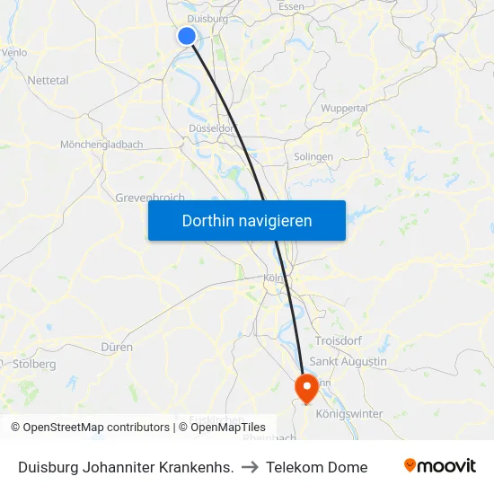Duisburg Johanniter Krankenhs. to Telekom Dome map