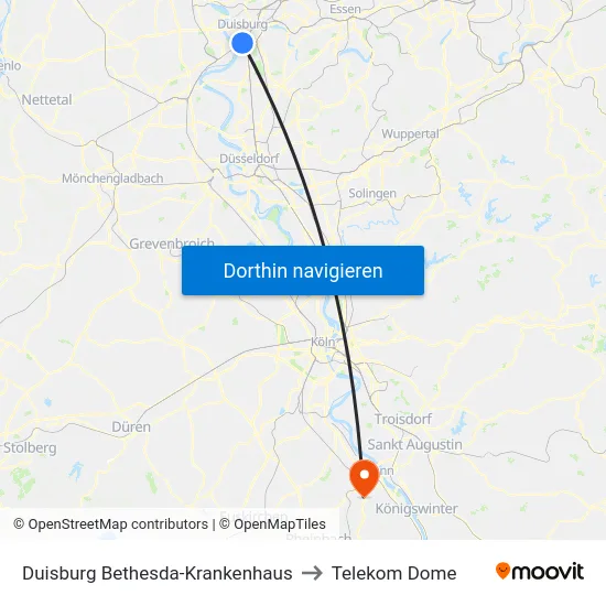 Duisburg Bethesda-Krankenhaus to Telekom Dome map