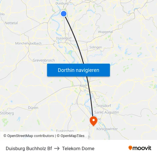 Duisburg Buchholz Bf to Telekom Dome map