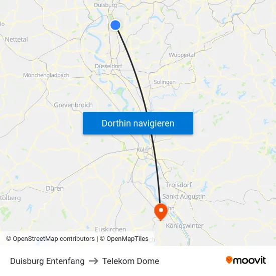 Duisburg Entenfang to Telekom Dome map
