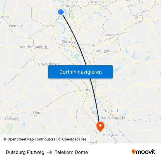 Duisburg Flutweg to Telekom Dome map
