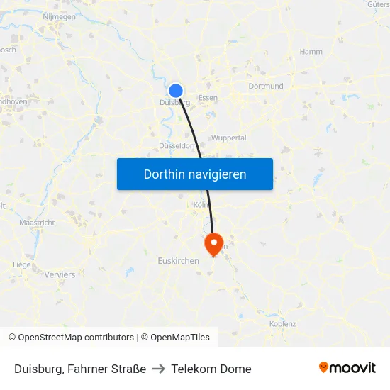 Duisburg, Fahrner Straße to Telekom Dome map