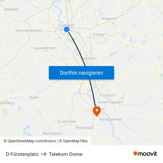 D-Fürstenplatz to Telekom Dome map