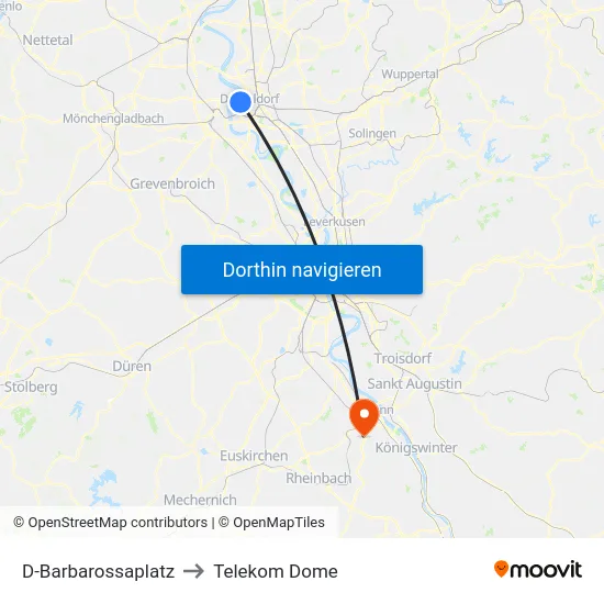 D-Barbarossaplatz to Telekom Dome map