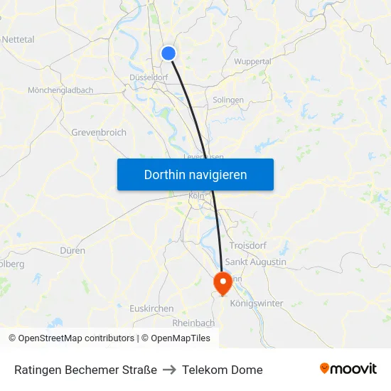 Ratingen Bechemer Straße to Telekom Dome map