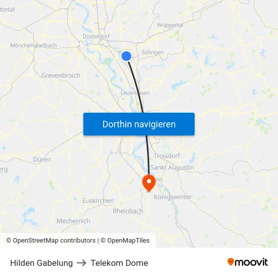 Hilden Gabelung to Telekom Dome map