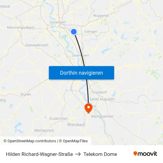 Hilden Richard-Wagner-Straße to Telekom Dome map