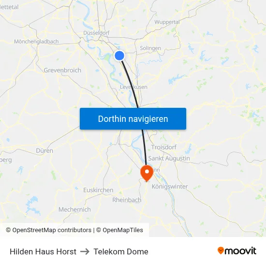 Hilden Haus Horst to Telekom Dome map