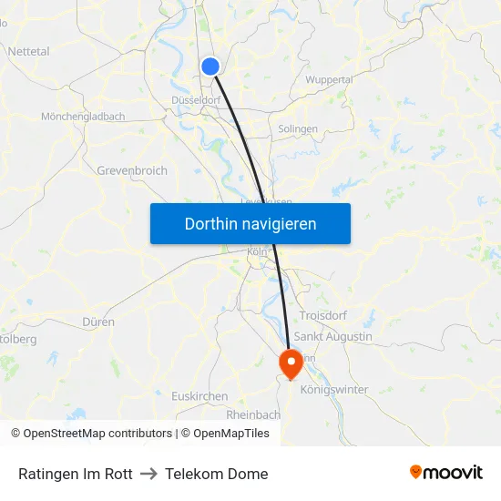 Ratingen Im Rott to Telekom Dome map