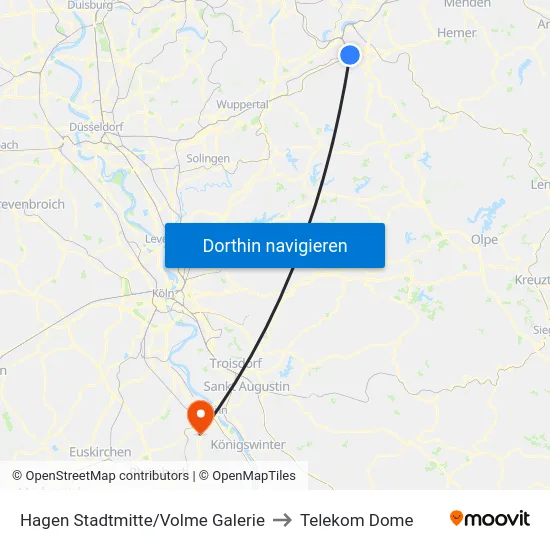 Hagen Stadtmitte/Volme Galerie to Telekom Dome map