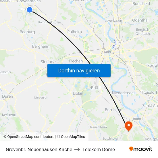 Grevenbr. Neuenhausen Kirche to Telekom Dome map