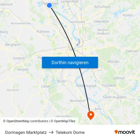 Dormagen Marktplatz to Telekom Dome map