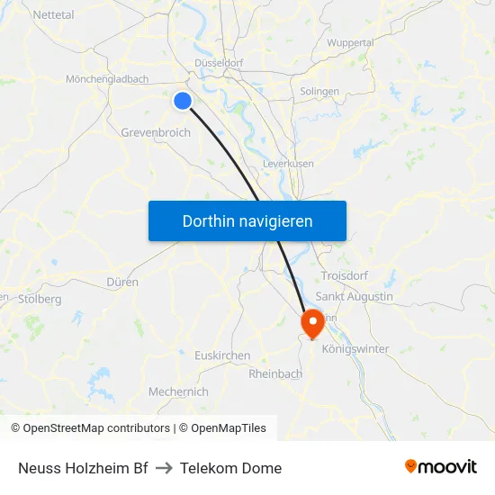 Neuss Holzheim Bf to Telekom Dome map