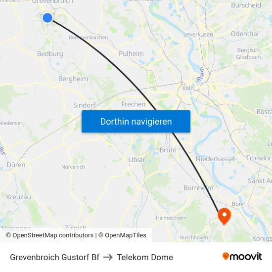 Grevenbroich Gustorf Bf to Telekom Dome map